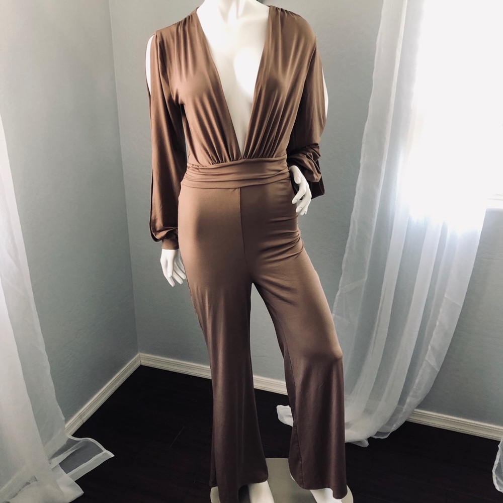 New FAVLUX Split Sleeve Flared Leg Jumpsuit